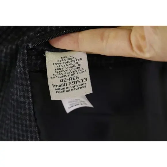 LL Bean Gray Black Gingham Check Knit Woven Blazer Jacket 42R